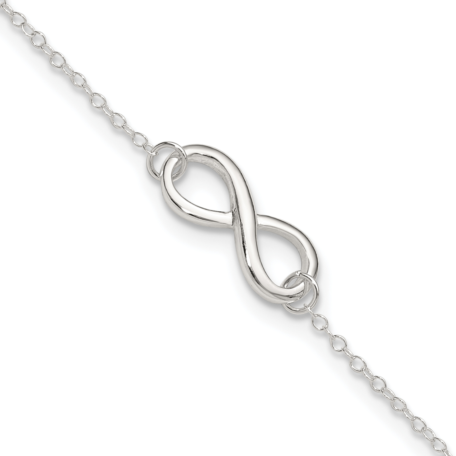 Sterling Silver Polished 9in Plus 1in. Ext. Infinity Symbol Anklet (QG3563-9)