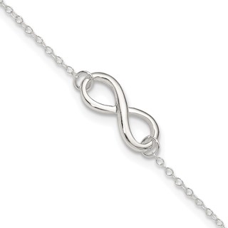 Sterling Silver Infinity 10 inch Plus 1 inch Extender - Total 11 inch Anklet