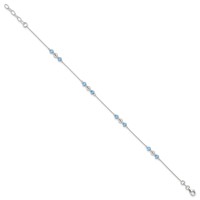 Sterling Silver Bead and Blue CZ Plus 1 Inch Extender - Total 10 Inch Anklet, 9" view 2