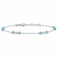 Sterling Silver Bead and Blue CZ Plus 1 Inch Extender - Total 10 Inch Anklet, 9" view 3