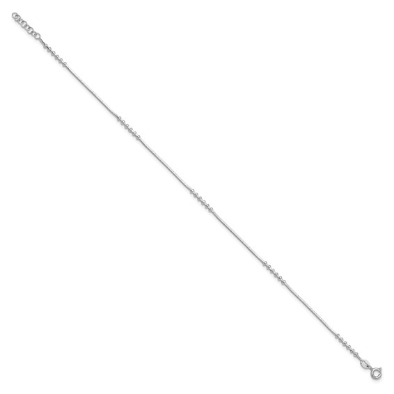 Sterling Silver Rhodium-plated Beaded 10 inch Plus 0.5 inch extender - Total 10.5 inch Anklet