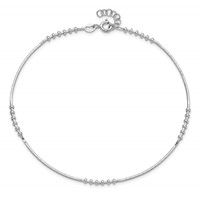 Sterling Silver Rhodium-plated Beaded Plus 0.5 Inch Extender - Total 10.5 Inch Anklet, 10" view 5