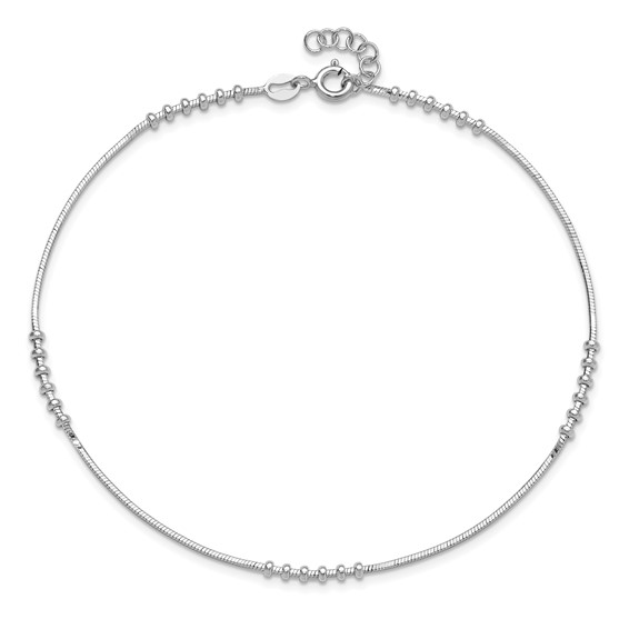 Sterling Silver Rhodium-plated Beaded 10 inch Plus 0.5 inch extender - Total 10.5 inch Anklet