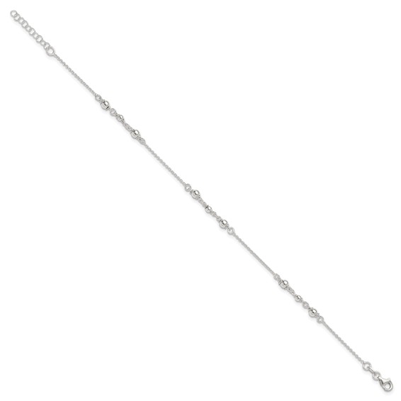 Sterling Silver Beaded 9 inch Plus 1 inch Extender - Total 10 inch Anklet