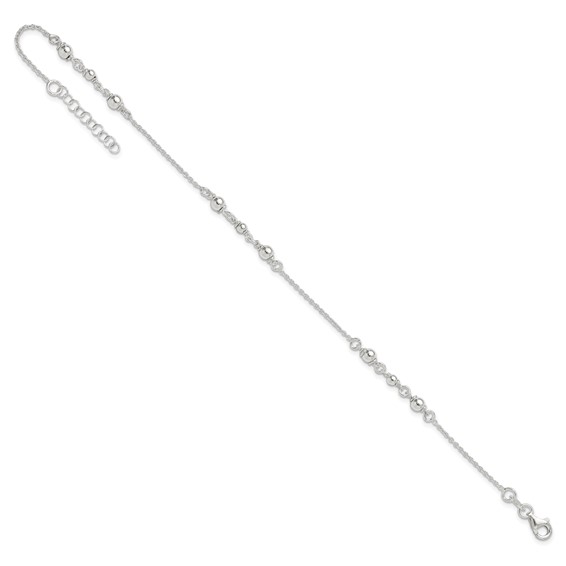 Sterling Silver Beaded 9 inch Plus 1 inch Extender - Total 10 inch Anklet