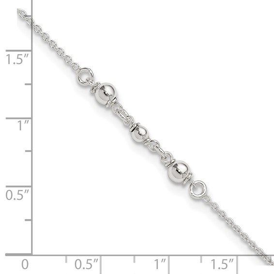 Sterling Silver Beaded 9 inch Plus 1 inch Extender - Total 10 inch Anklet
