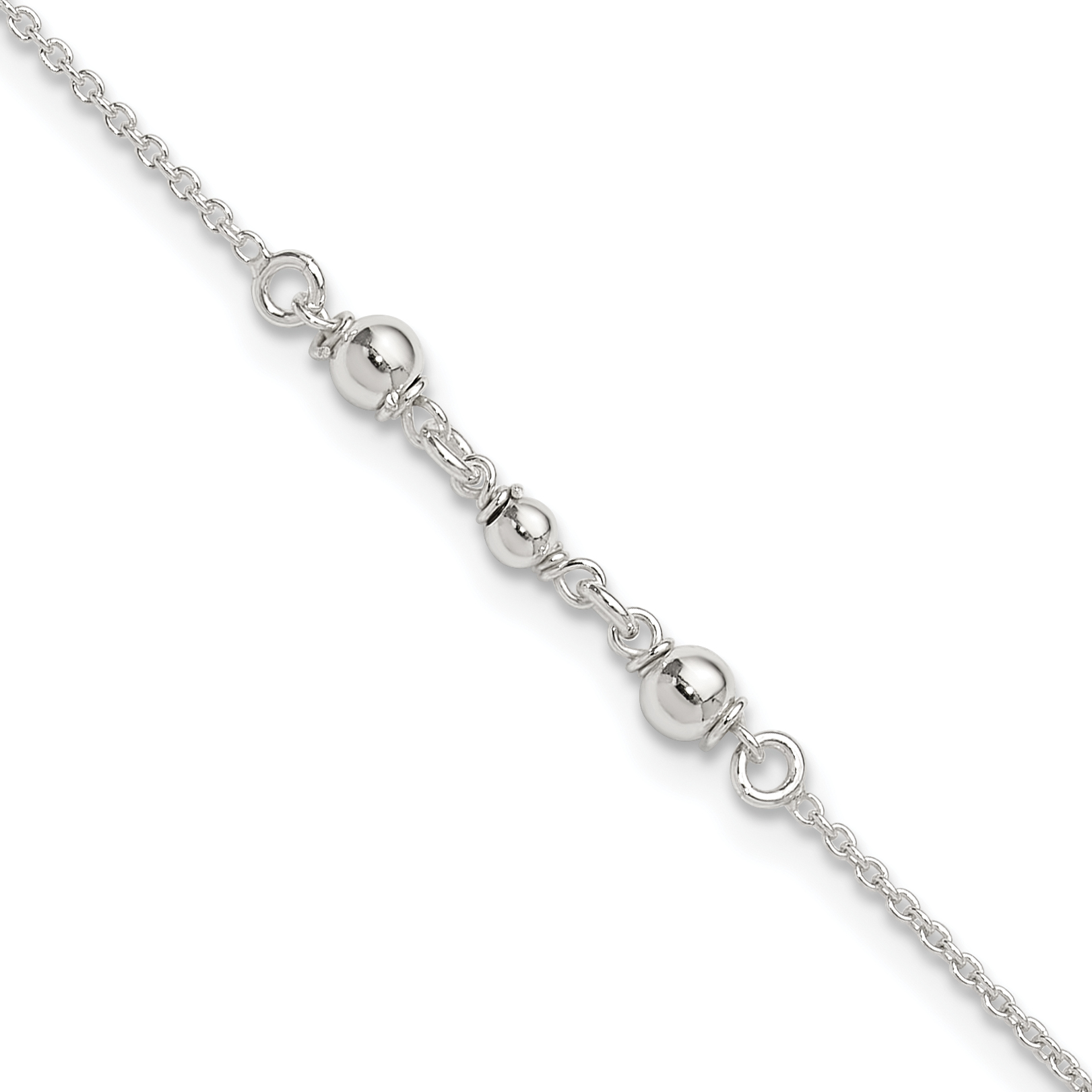 Sterling Silver Polished w/1in. Ext. Fancy Anklet (QG3568-9)