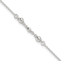 Sterling Silver Beaded 9 Inch Plus 1 Inch Extender - Total 10 Inch Anklet view 1