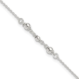 Sterling Silver Beaded 9 inch Plus 1 inch Extender - Total 10 inch Anklet
