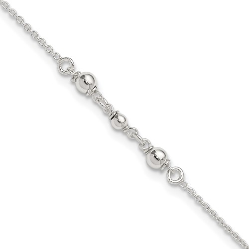 Sterling Silver Beaded Plus 1 Inch Extender - Total 10 Inch Anklet, 9"