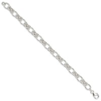 Sterling Silver Polished 7.1mm Fancy Oval and Byzantine Link Bracelet, 7.75" view 2