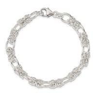 Sterling Silver Polished 7.1mm Fancy Oval and Byzantine Link Bracelet, 7.75" view 4