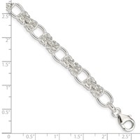 Sterling Silver Polished 7.1mm Fancy Oval and Byzantine Link Bracelet, 7.75" view 3