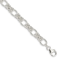 Sterling Silver Polished 7.1mm Fancy Oval and Byzantine Link Bracelet, 7.75" view 1