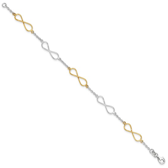 Sterling Silver Polished Flash Gold Infinity Symbol Bracelet