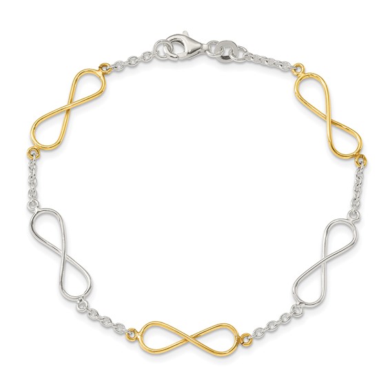 Sterling Silver Polished Flash Gold Infinity Symbol Bracelet
