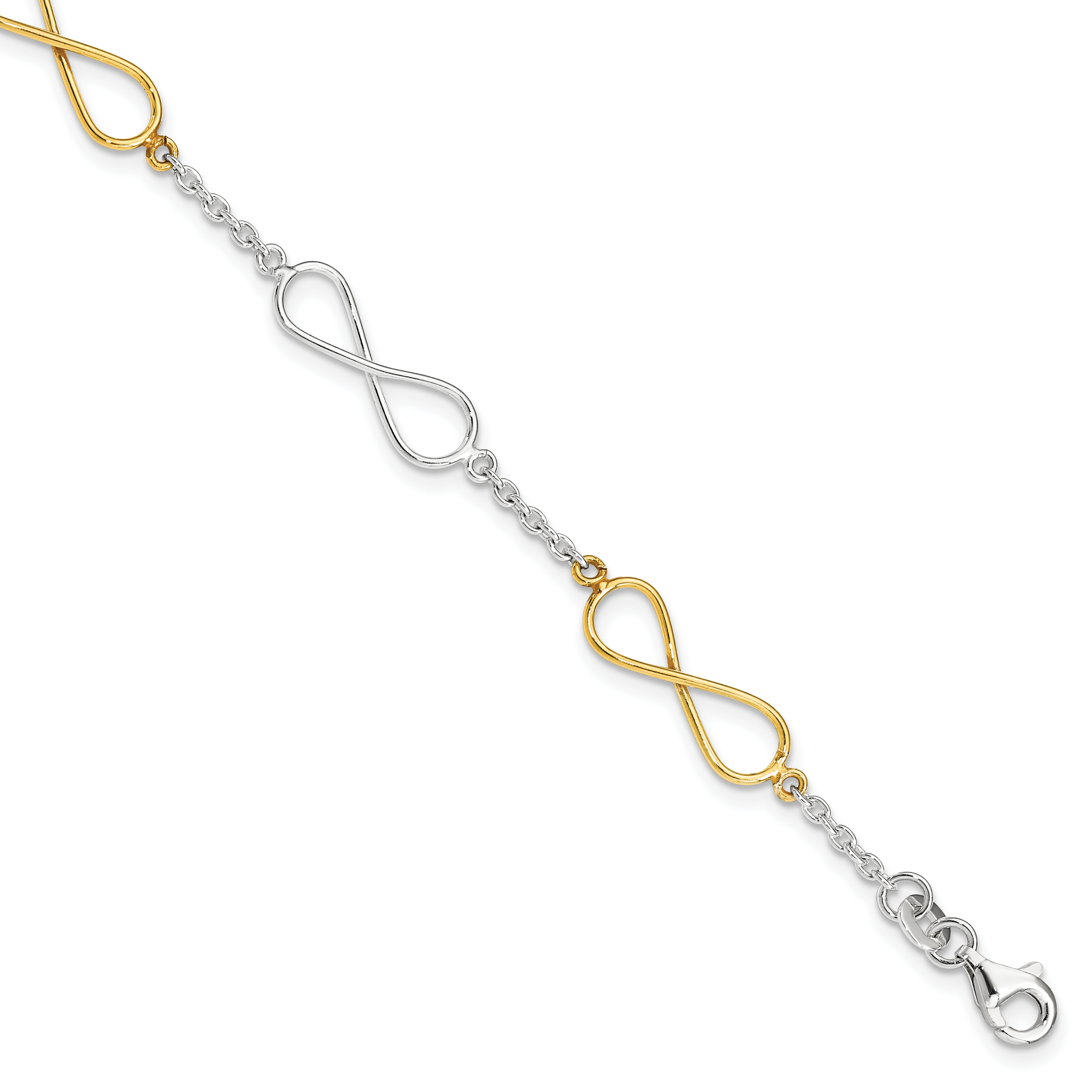 Sterling Silver Polished Flash Gold Infinity Symbol Bracelet (QG3586-7.5)