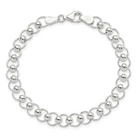 Sterling Silver Polished 6.5mm Beaded Link Bracelet, 7.5" view 4