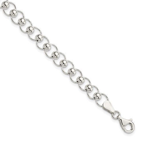 Sterling Silver Polished 6.5mm Beaded Link Bracelet, 7.5"