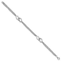 Sterling Silver Rhodium-plated Linked Hearts Double Chain 7 Inch Bracelet view 2