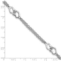 Sterling Silver Rhodium-plated Linked Hearts Double Chain 7 Inch Bracelet view 3