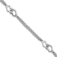 Sterling Silver Rhodium-plated Linked Hearts Double Chain 7 Inch Bracelet view 1