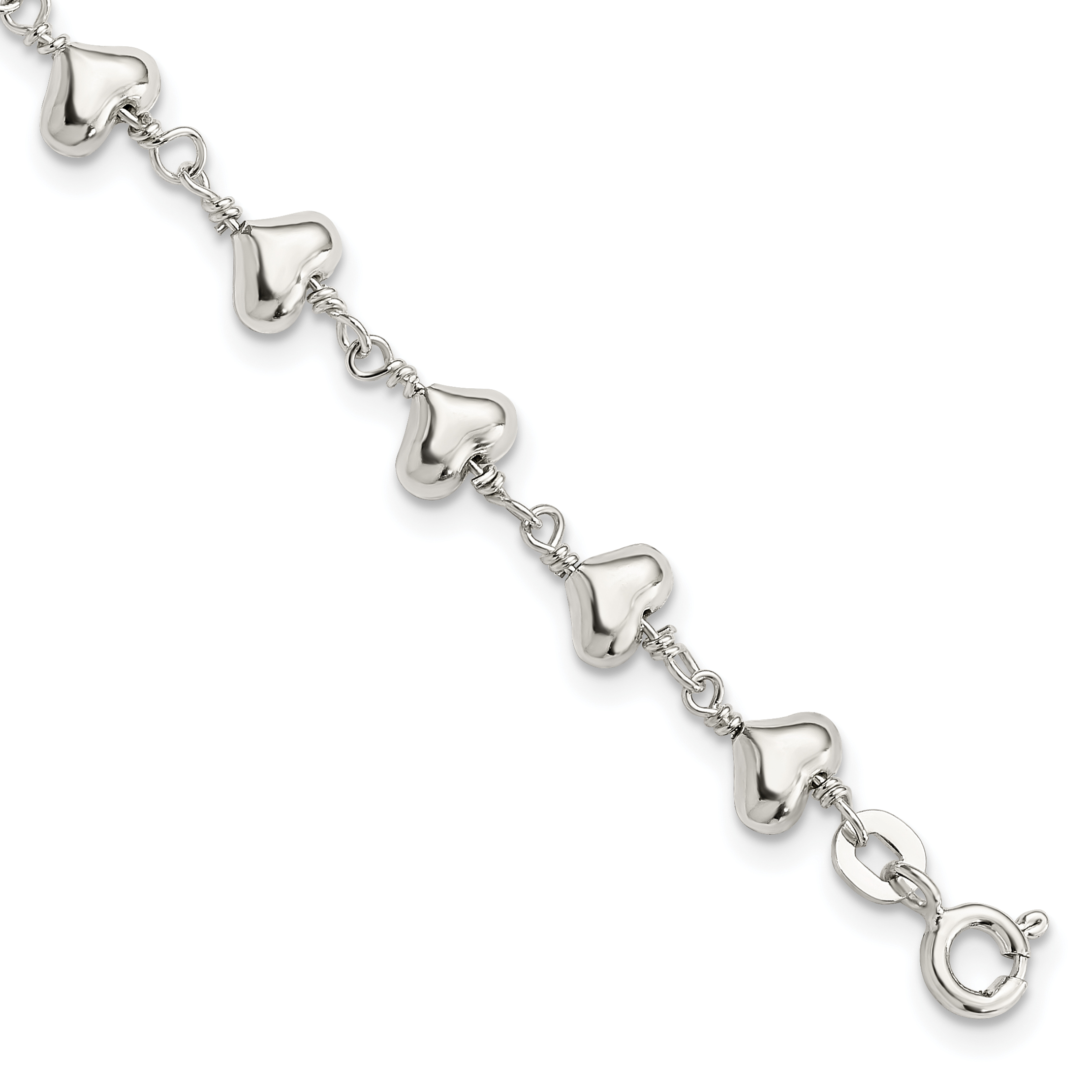 Sterling Silver Polished Heart Link Bracelet (QG3606-7.25)