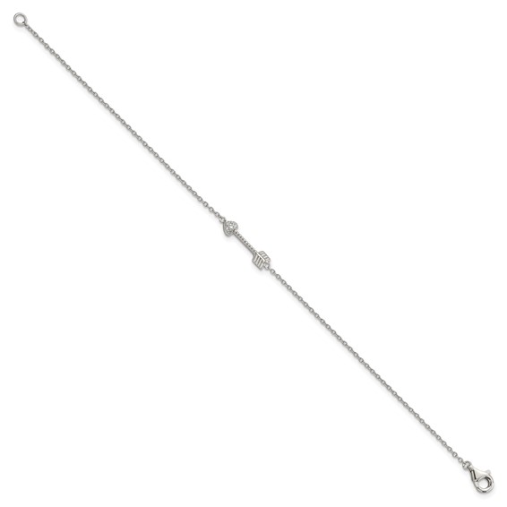 Sterling Silver Rhodium-plated Polished Arrow/Heart with CZ Bracelet