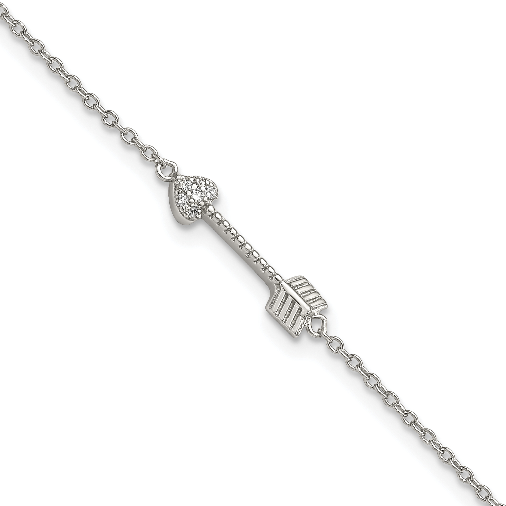 Sterling Silver Rhodium-plated Polished Arrow/Heart with CZ Bracelet (QG3607-7)