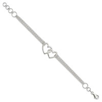 Sterling Silver Polished Linked Hearts 3-strand Bracelet with 0.5 Inch Extension Heart, 7" view 2