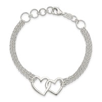 Sterling Silver Polished Linked Hearts 3-strand Bracelet with 0.5 Inch Extension Heart, 7" view 4