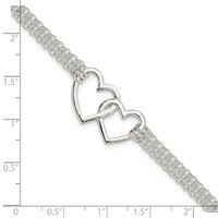 Sterling Silver Polished Linked Hearts 3-strand Bracelet with 0.5 Inch Extension Heart, 7" view 3