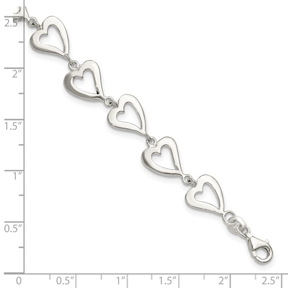 Sterling Silver Polished Heart Bracelet