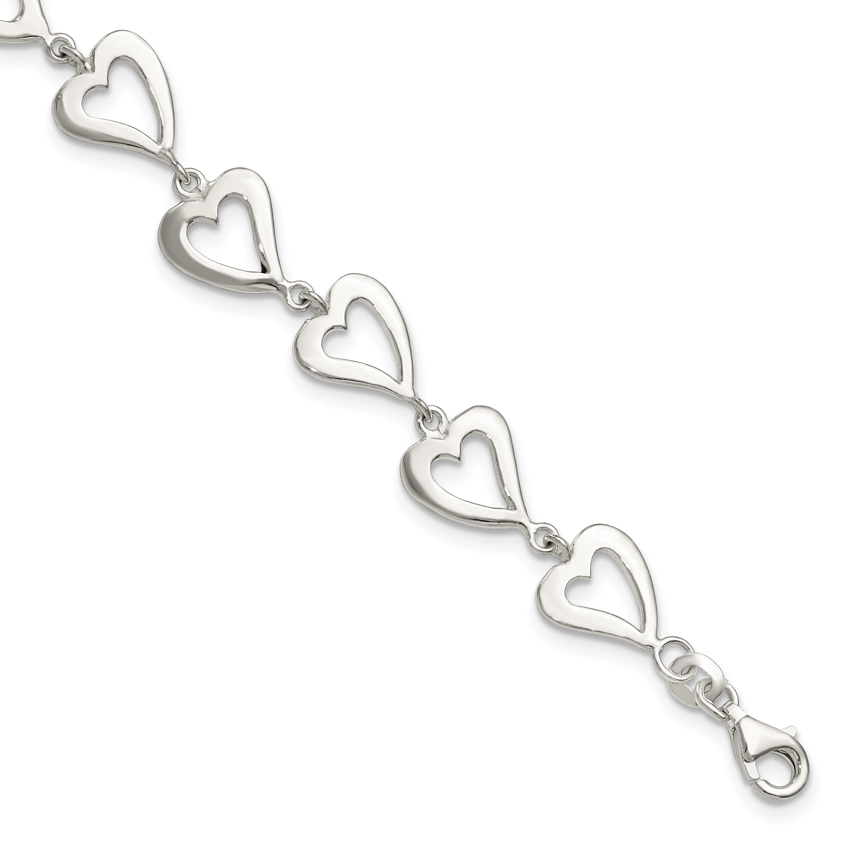 Sterling Silver Polished Heart Bracelet (QG3609-7.5)