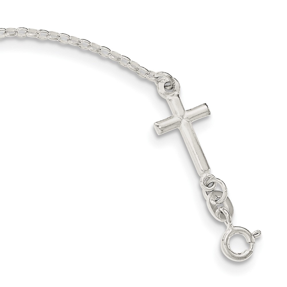 Sterling Silver Polished Enamel FAITH and Cross Bracelet (QG3624-7.5)