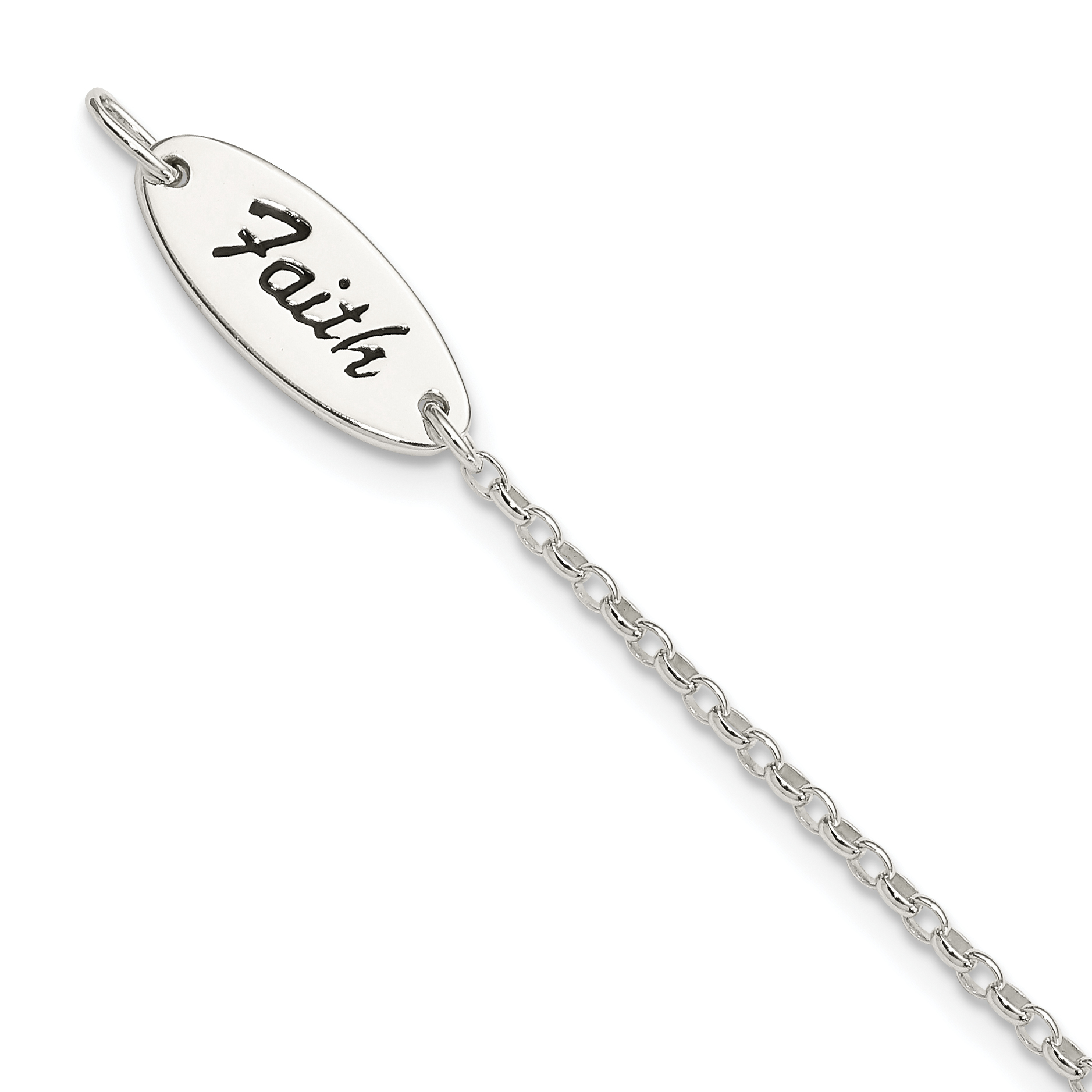 Sterling Silver Polished Enamel FAITH and Cross Bracelet (QG3624-7.5)