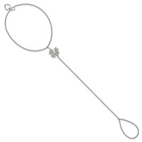 Sterling Silver Rhodium-plated Polished CZ Four-Leaf Clover Attached Chain Ring Bracelet, 7" view 2