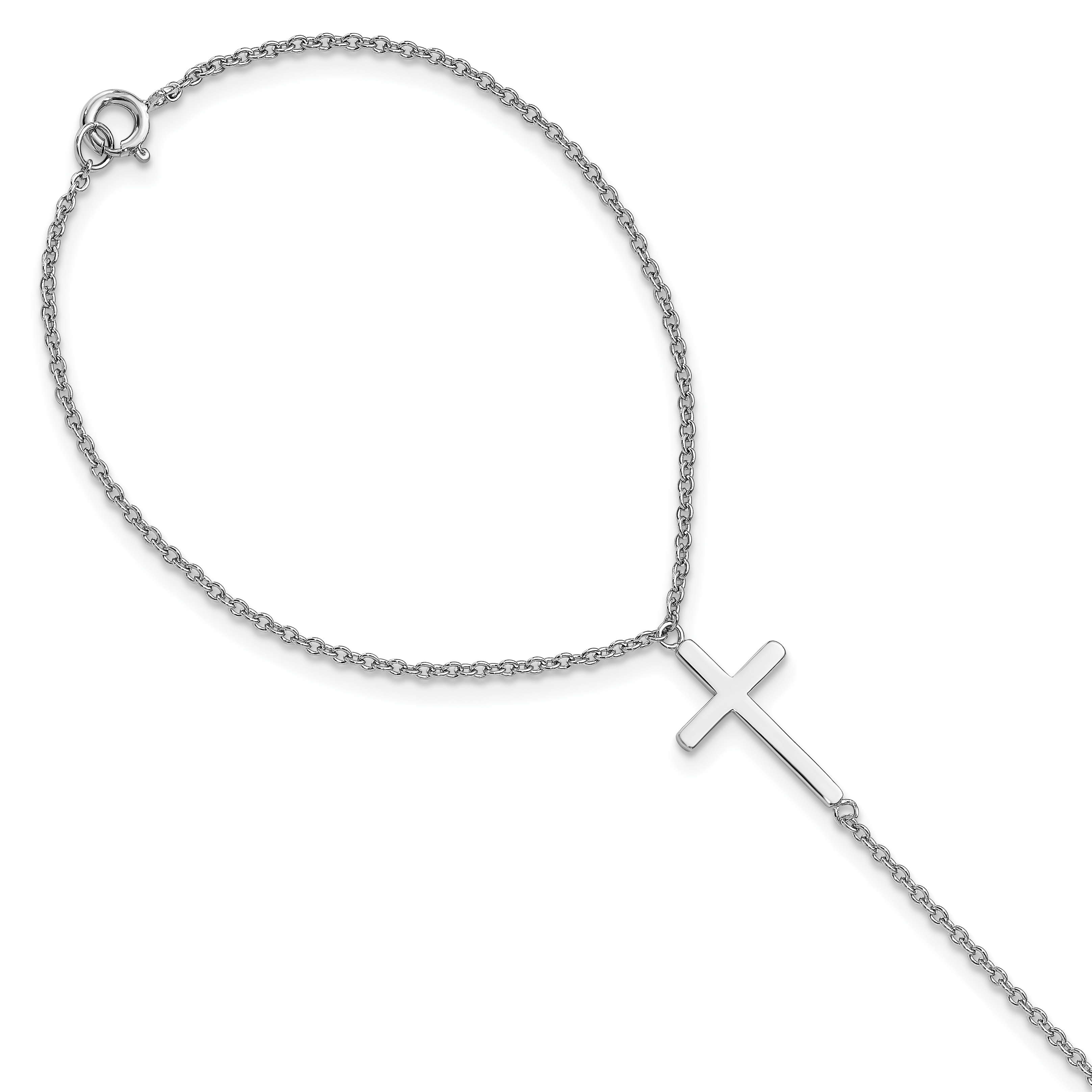 Sterling Silver Rhodium-plated Polished Cross Attached Ring/Bracelet (QG3633-7)