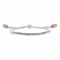 Sterling Silver Antiqued Pink Crystal Briolette Bracelet with Lobster Clasp Adjustable 6 to Bolo, 9" view 3