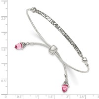Sterling Silver Antiqued Pink Crystal Briolette Bracelet with Lobster Clasp Adjustable 6 to Bolo, 9" view 2