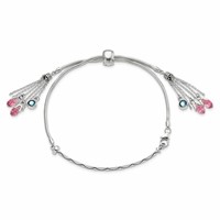 Sterling Silver Antiqued Pink and Blue Crystal Briolette Bracelet with Lobster Clasp Adjustable 6 to Bolo, 9" view 4