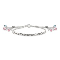Sterling Silver Antiqued Pink and Blue Crystal Briolette Bracelet with Lobster Clasp Adjustable 6 to Bolo, 9" view 3