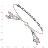Sterling Silver Antiqued Pink and Blue Crystal Briolette Bracelet with Lobster Clasp Adjustable 6 to Bolo, 9" view 2