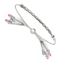 Sterling Silver Antiqued Pink and Blue Crystal Briolette Bracelet with Lobster Clasp Adjustable 6 to Bolo, 9" view 1
