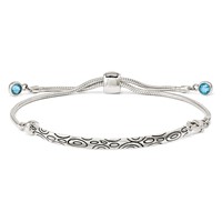 Sterling Silver Antiqued Blue Crystal Round Bezel Bracelet with Lobster Clasp Adjustable 6 to Bolo, 9" view 2