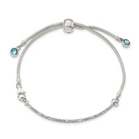 Sterling Silver Antiqued Blue Crystal Round Bezel Bracelet with Lobster Clasp Adjustable 6 to Bolo, 9" view 3