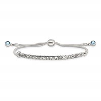 Sterling Silver Antiqued Blue Crystal Round Bezel Bracelet with Lobster Clasp Adjustable 6 to Bolo, 9" view 4