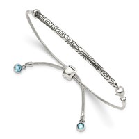 Sterling Silver Antiqued Blue Crystal Round Bezel Bracelet with Lobster Clasp Adjustable 6 to Bolo, 9" view 1