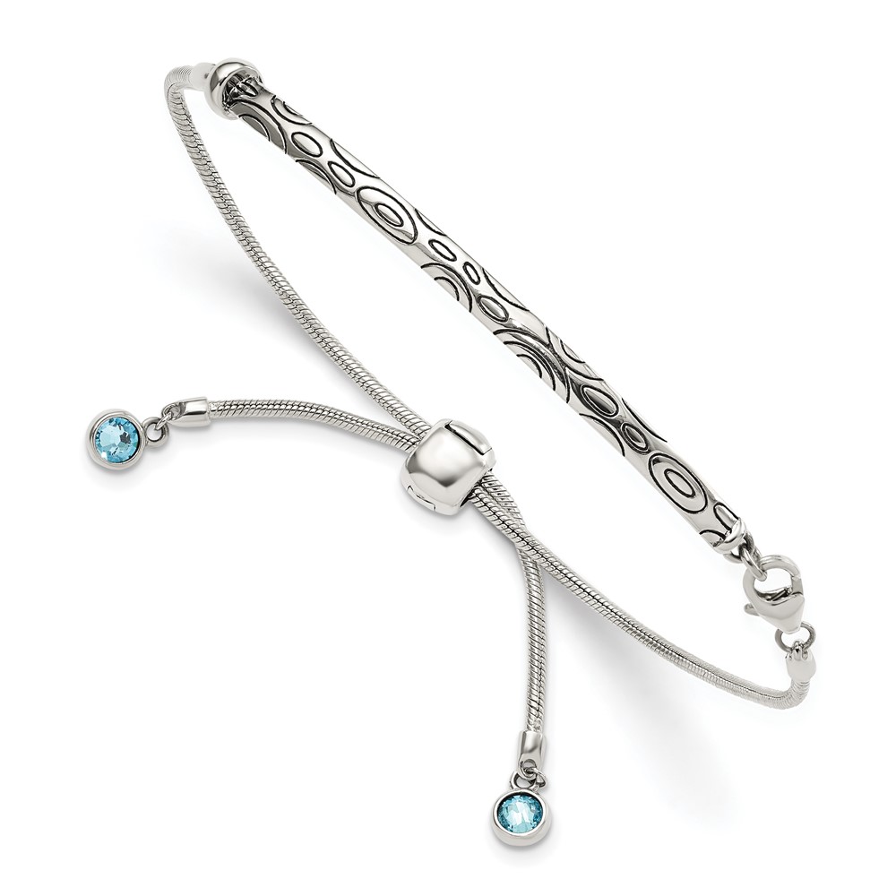 Sterling Silver Blue Swarovski Crystal Rd Bezel Adjustable Bracelet