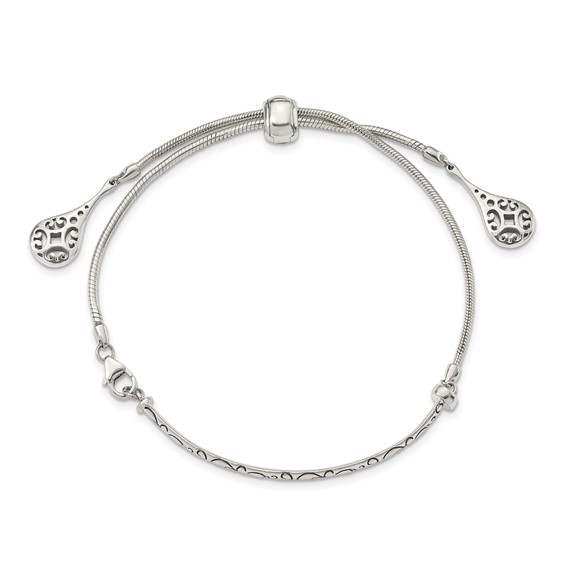 Sterling Silver Antiqued Filigree Drops Adjustable Bracelet